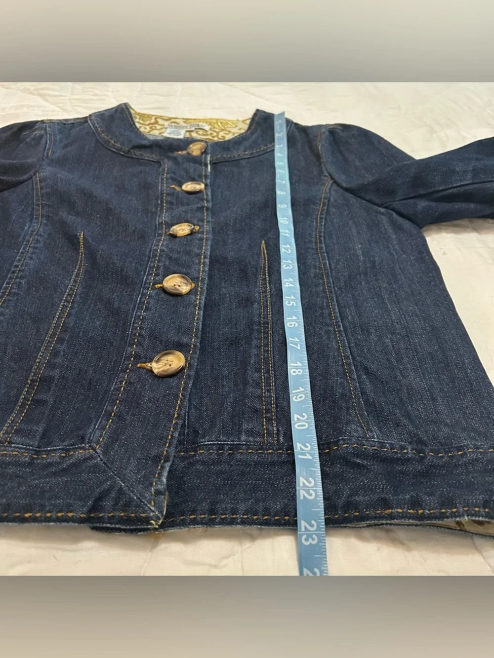 Mod Retro Denim Jacket 3/4 Sleeve Womens 14 Interview Outfit Business Casual - Picture 5 of 11